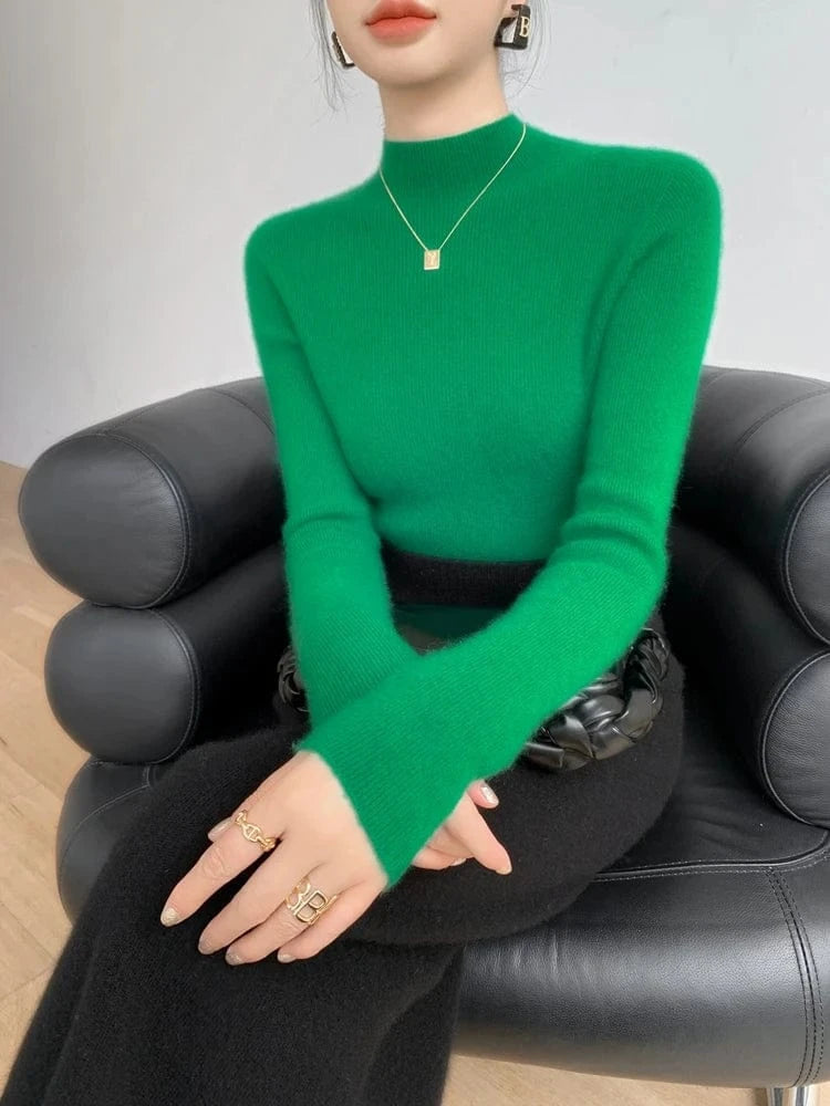 Women 100% Cashmere Sweater Mock Neck Pullover Autumn Winter Slim Basic Cashmere Knitwear Soft Warm High Strecth Pullover Tops