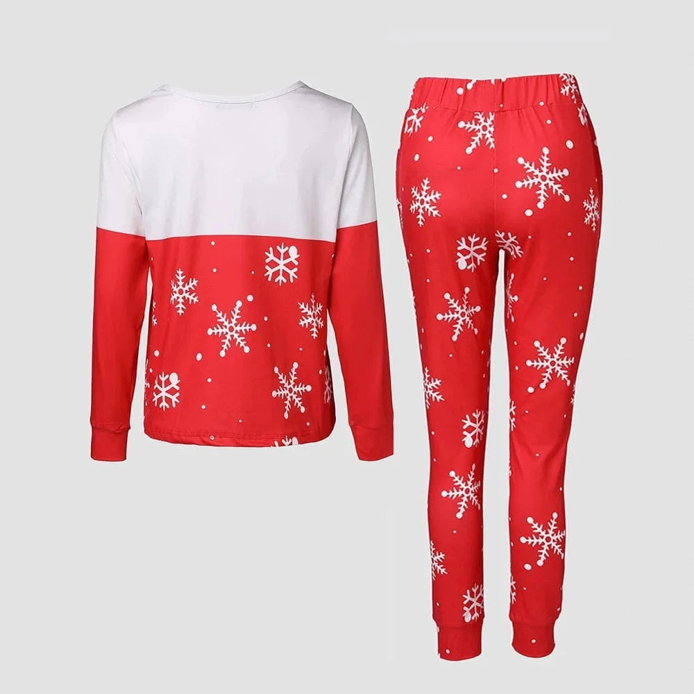 Women 2 Piece Christmas Let it Snow Cartoon Print Crewneck Pullover Top Casual Pants Pajamas Set