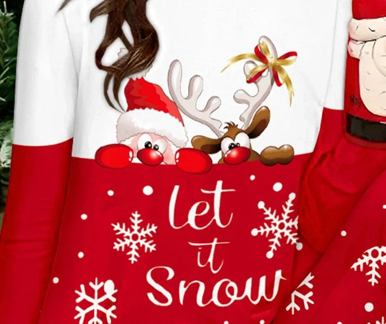 Women 2 Piece Christmas Let it Snow Cartoon Print Crewneck Pullover Top Casual Pants Pajamas Set