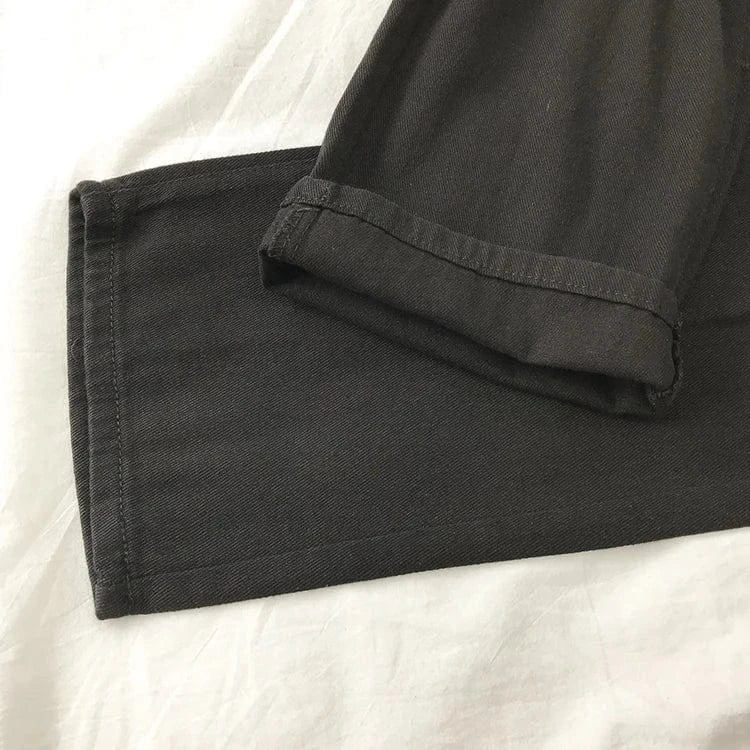 Women&#39;s Pants Streetwear Straight Solid Color High Waist Trouser Baggy Fashion Girl Student Jeans Wide Leg Mom Denim Pants