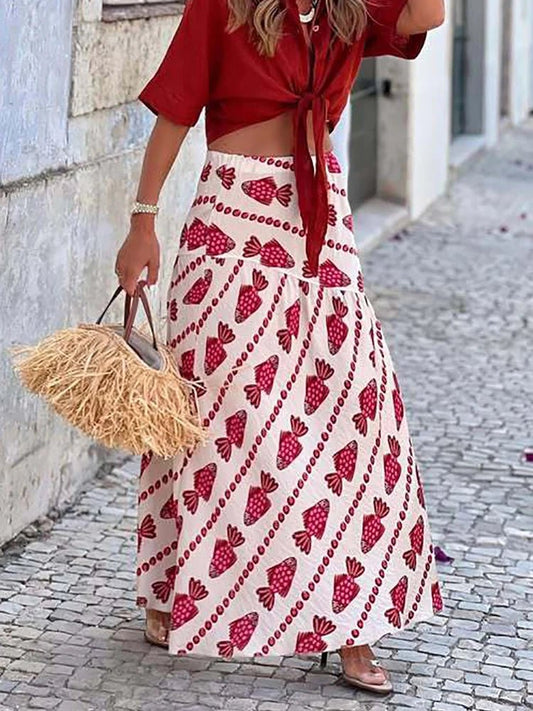 Women Autumn Beach Style Sexy Skirts, 2025 Patchwork Chic Elegant Fashion Skirts, Holiday Simple Retro Print Ladies Maxi Skirts - SN Wigs & More