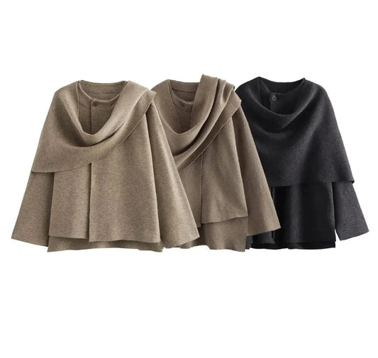 Women Autumn New Fashion Knitted Coat With Scarf Sweater Vintage Long Sleeve Female Outerwear Chic Tops