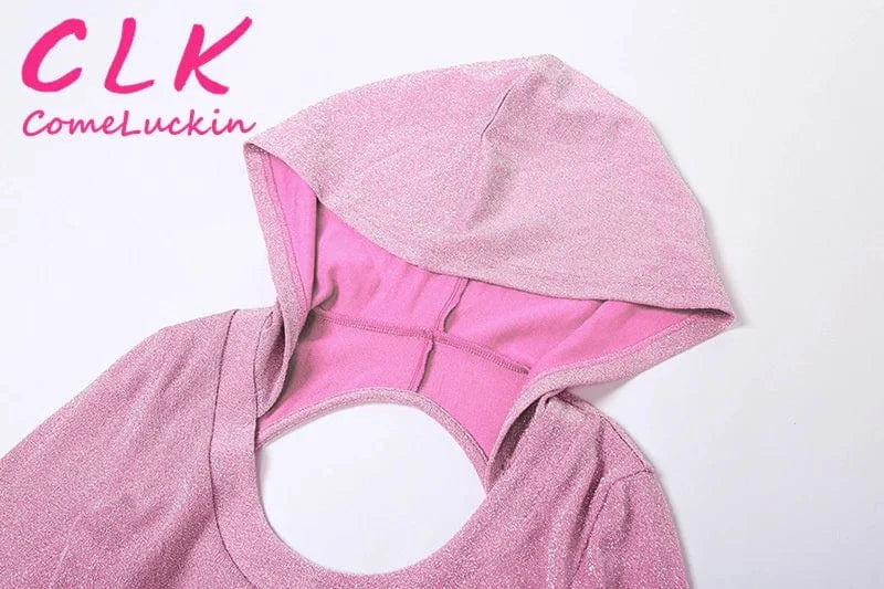 Women Autumn Tight Long Sleeve Streetwear Female Trend Basic Casual One Piece Custom Logo Shiny Hooded Backless Jumpsuits