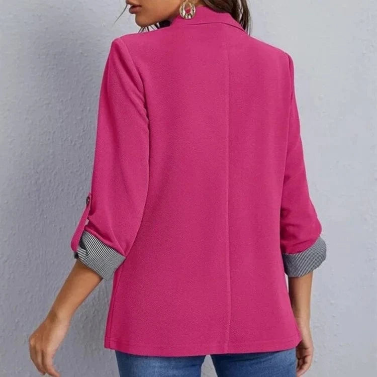 Women Autumn Winter Fashion Splicing Lapel Slim Cardigan Blazer Jacket Long Sleeve Casual