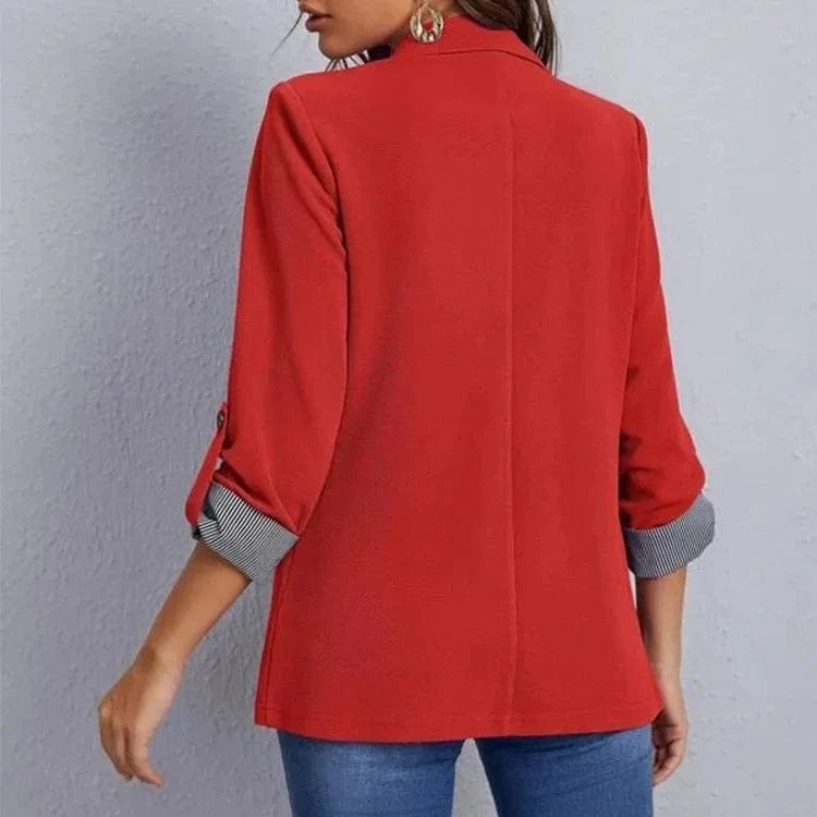 Women Autumn Winter Fashion Splicing Lapel Slim Cardigan Blazer Jacket Long Sleeve Casual