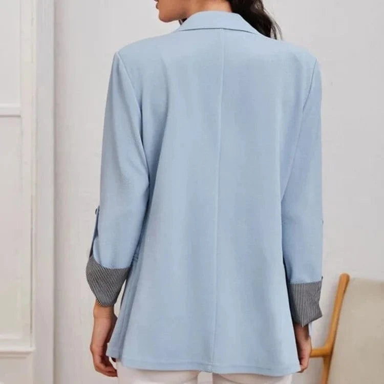 Women Autumn Winter Fashion Splicing Lapel Slim Cardigan Blazer Jacket Long Sleeve Casual