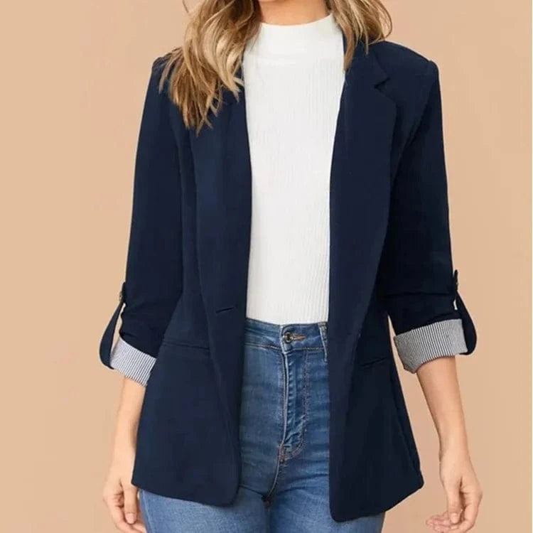 Women Autumn Winter Fashion Splicing Lapel Slim Cardigan Blazer Jacket Long Sleeve Casual