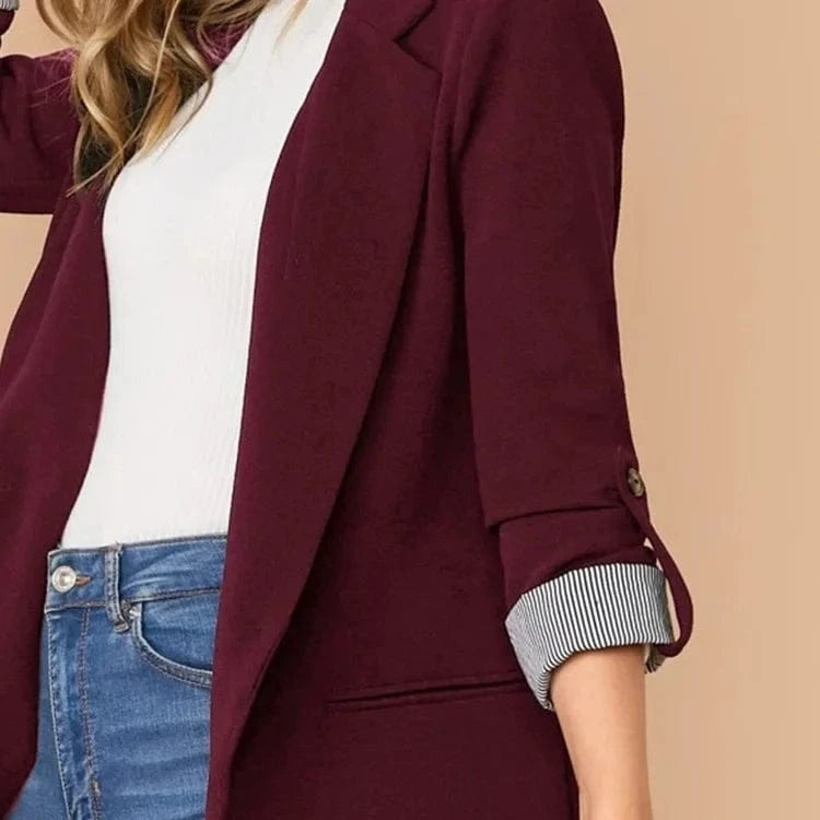 Women Autumn Winter Fashion Splicing Lapel Slim Cardigan Blazer Jacket Long Sleeve Casual