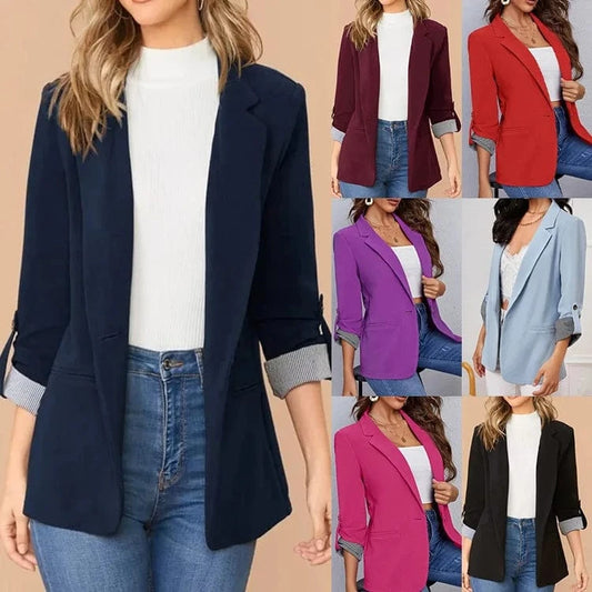Women Autumn Winter Fashion Splicing Lapel Slim Cardigan Blazer Jacket Long Sleeve Casual