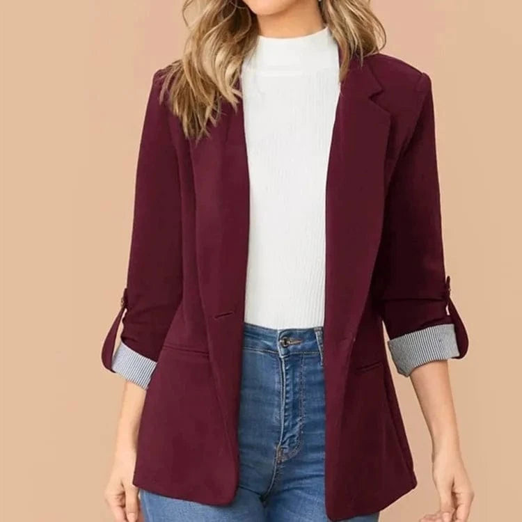 Women Autumn Winter Fashion Splicing Lapel Slim Cardigan Blazer Jacket Long Sleeve Casual