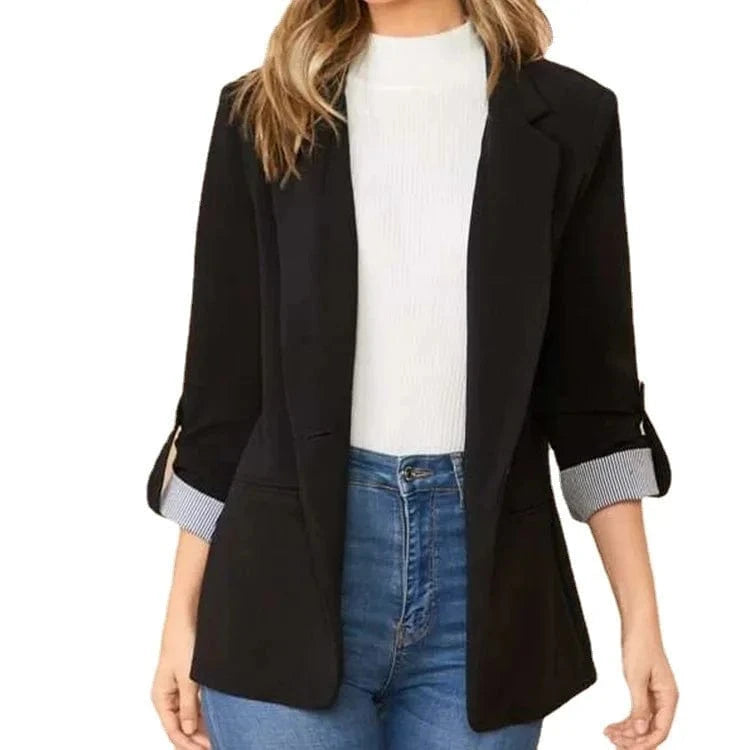 Women Autumn Winter Fashion Splicing Lapel Slim Cardigan Blazer Jacket Long Sleeve Casual