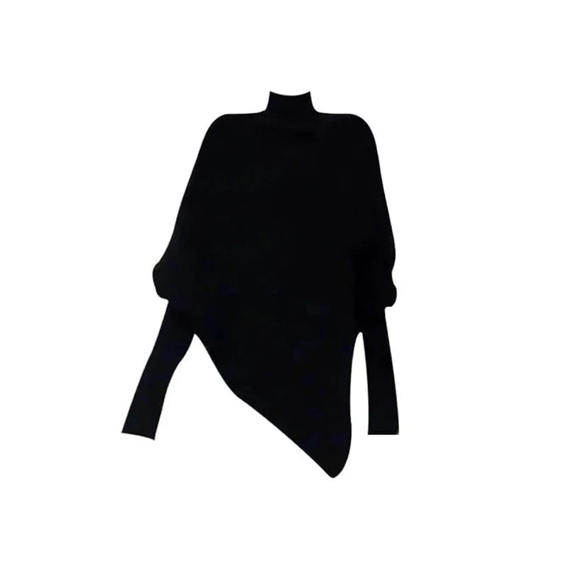 Women Black Gothic Pullover Sweater Harajuku Aesthetic Y2k Long Sleeves Turtleneck Knitted Sweaters Vintage 2000s Clothes Autumn