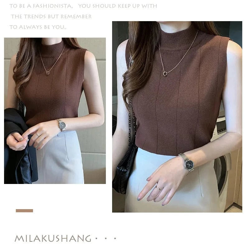 Women Blusas Mujer De Moda 2024 Verano Sleeveless Knitted Blouse Shirt Women Tops Turtleneck sweater tops