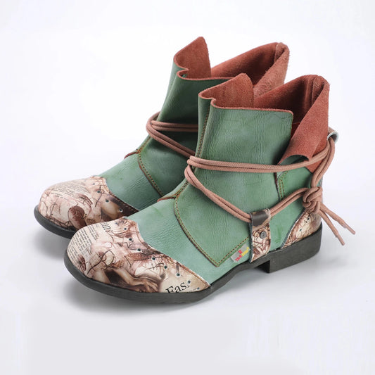 Women Boots Plus Size Spring Ankle Boots Lace Up Short Knight Leather Shoes