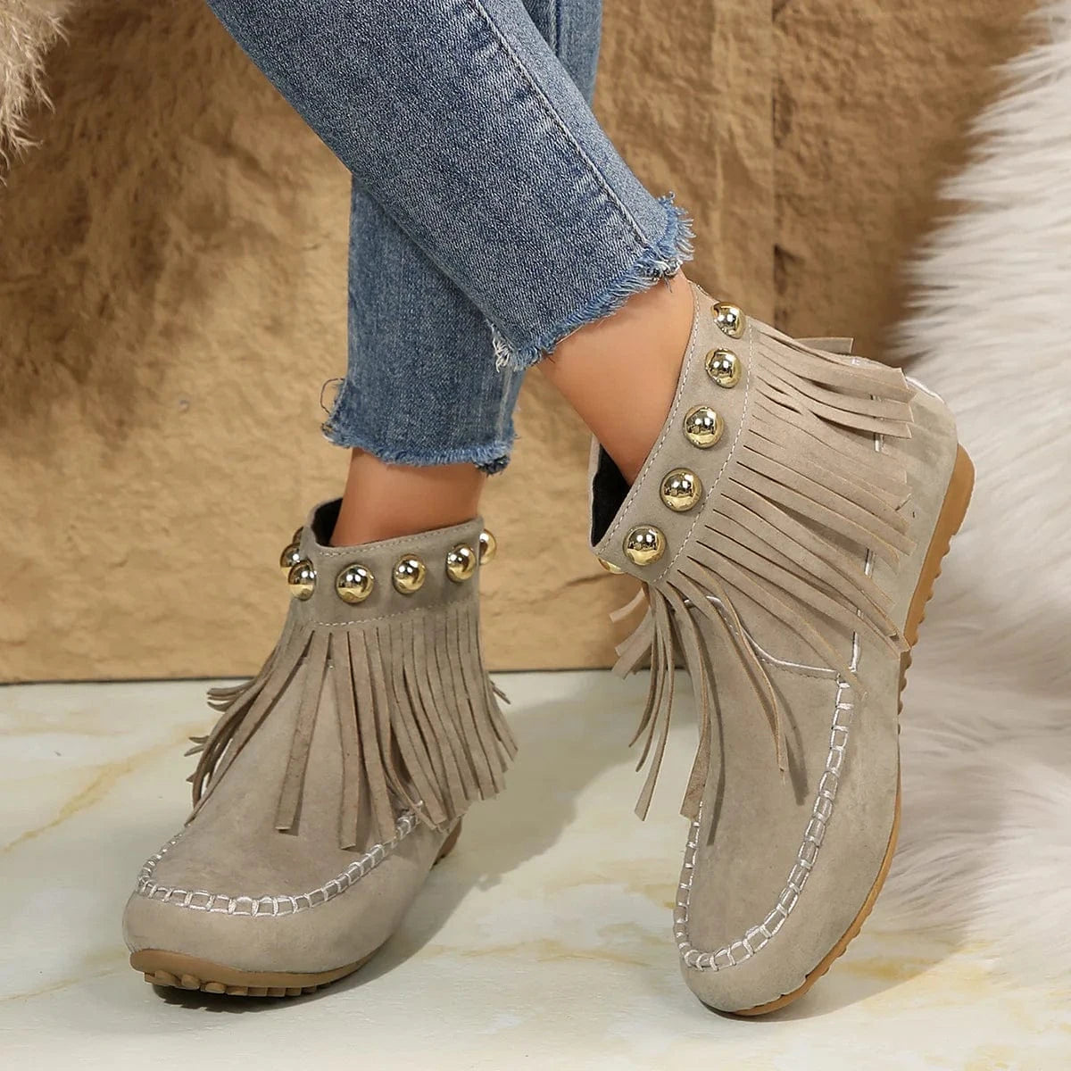 Women Boots Winter New Vintage Fringe Ankle Boots Women Side Zipper Casual Shoes Round Toe Ladies Snow Boots Zapatos De Mujer