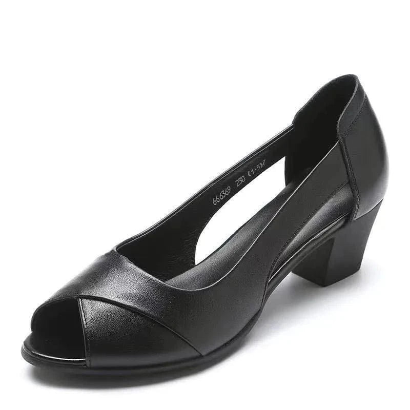 women casual dress shoes Summer Women Dress Shoes Peep Toe Office Work Shoes Medium Heels Pumps Open Toe Women Sandals Black 10%