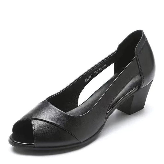 women casual dress shoes Summer Women Dress Shoes Peep Toe Office Work Shoes Medium Heels Pumps Open Toe Women Sandals Black 10%