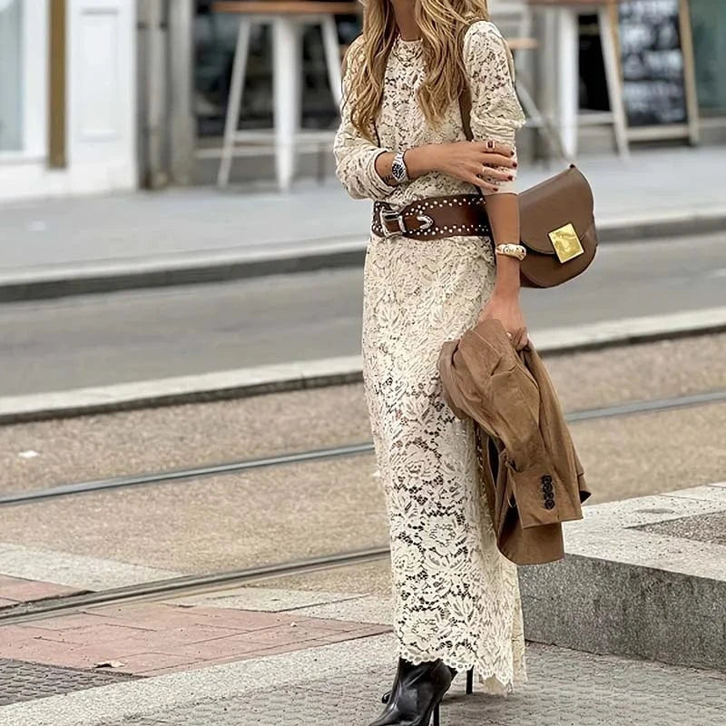 Women Casual Long Sleeve Solid Party Outfits Elegant Lace Embroidery Slim Two Piece Suits Fashion O-neck Tops & Half Skirt Set