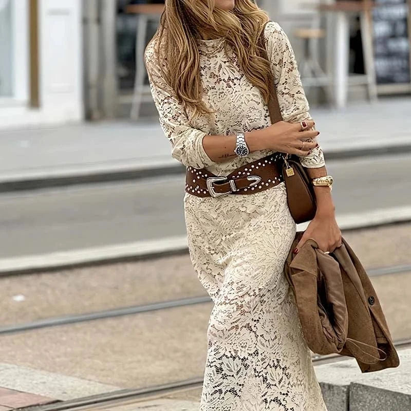 Women Casual Long Sleeve Solid Party Outfits Elegant Lace Embroidery Slim Two Piece Suits Fashion O-neck Tops & Half Skirt Set