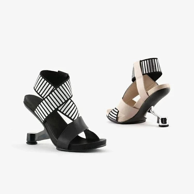 Women Casual Sandals Fashion Color Patchwork Open-toe Roman Shoes Cross Strap Lace Up High Heel Sandals Ladies Outdoor Sandalias