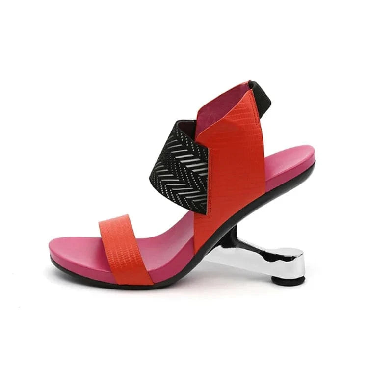 Women Casual Sandals Fashion Color Patchwork Roman Zapatos De Mujer T-strap Ankle Strap High Heel Sandals Ladies Party Sandalias