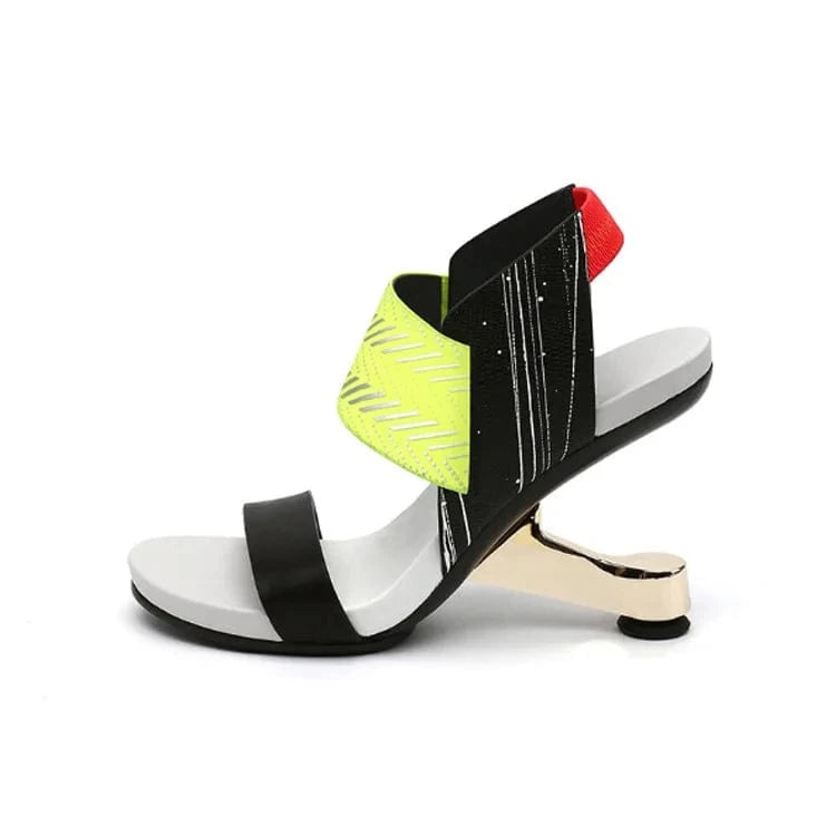 Women Casual Sandals Fashion Color Patchwork Roman Zapatos De Mujer T-strap Ankle Strap High Heel Sandals Ladies Party Sandalias