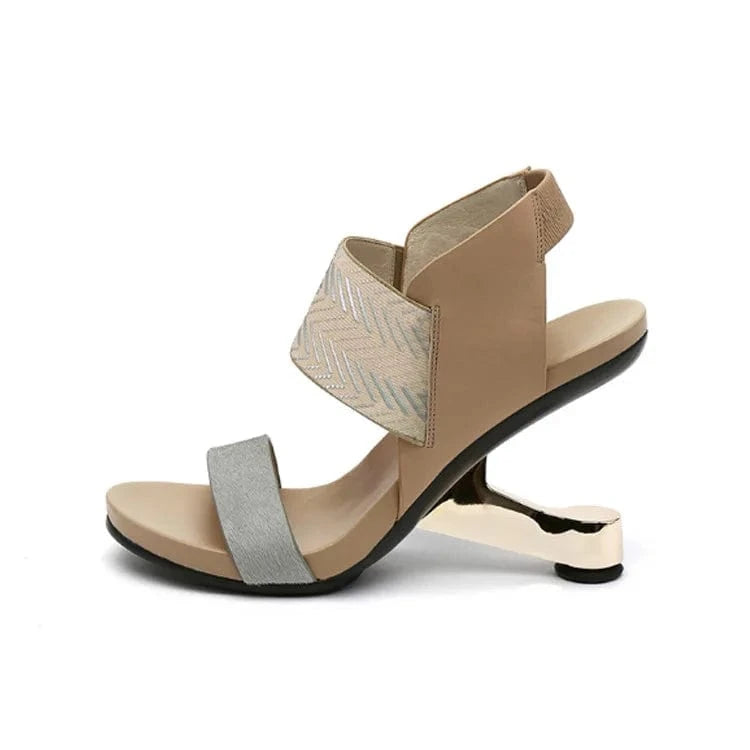 Women Casual Sandals Fashion Color Patchwork Roman Zapatos De Mujer T-strap Ankle Strap High Heel Sandals Ladies Party Sandalias