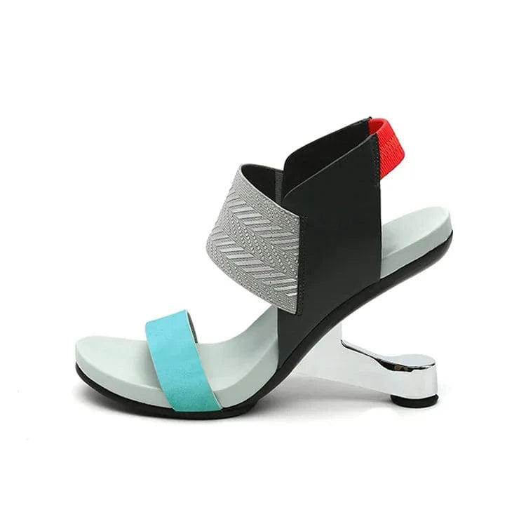 Women Casual Sandals Fashion Color Patchwork Roman Zapatos De Mujer T-strap Ankle Strap High Heel Sandals Ladies Party Sandalias