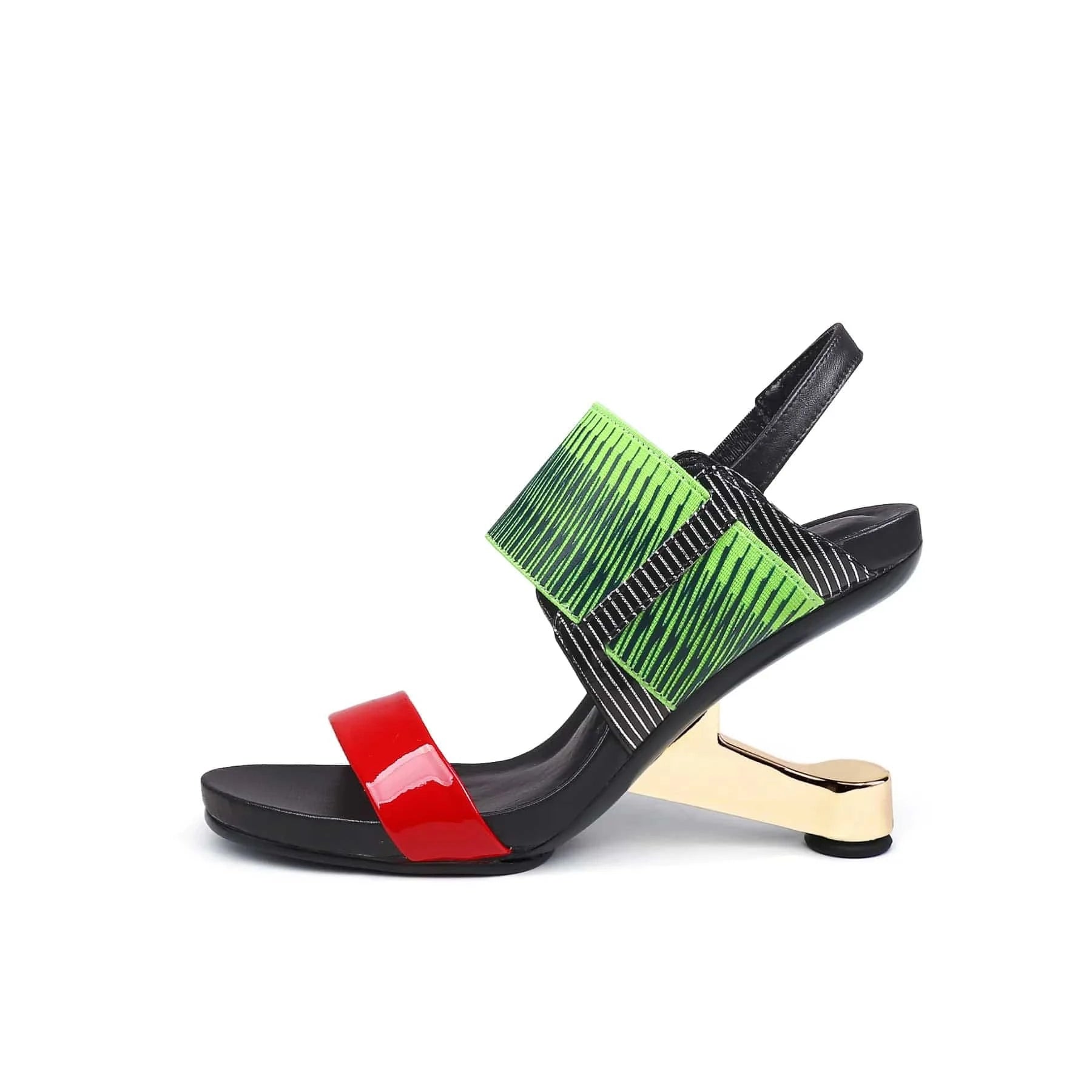 Women Casual Sandals Fashion Color Patchwork T-strap Shoes Hollow Out Ankle Strap High Heel Sandals For Ladies Outdoor Sandalias