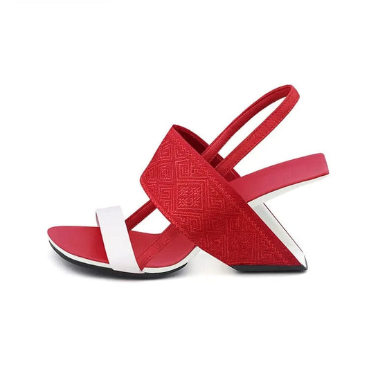 Women Casual Sandals Retro Color Patchwork Embroidered Shoes T-strap Slingback High Heel Sandals For Ladies Travelling Sandalias