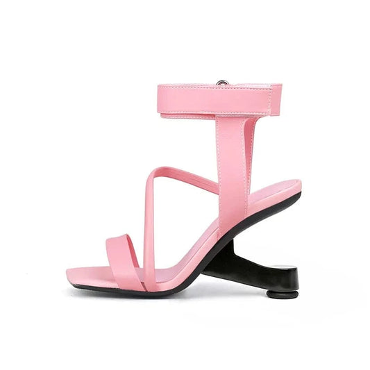 Women Casual Sandals Simple Square-toe Open-toe Mujer Shoes Side Hollow Out Ankle Strap High Heel Sandals Ladies Party Sandalias