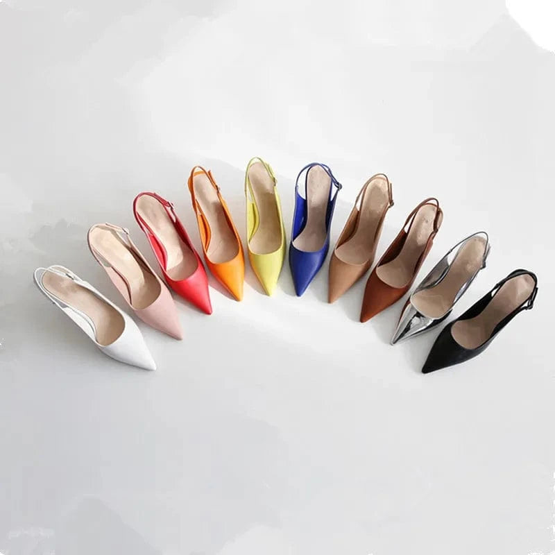 Women Casual Solid Color Slingback High Heels Sandals Pointed Toe Summer Wrap Toe Dress Shoes