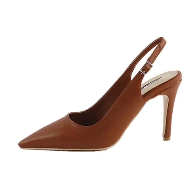Women Casual Solid Color Slingback High Heels Sandals Pointed Toe Summer Wrap Toe Dress Shoes