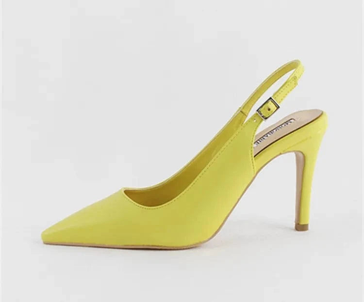 Women Casual Solid Color Slingback High Heels Sandals Pointed Toe Summer Wrap Toe Dress Shoes