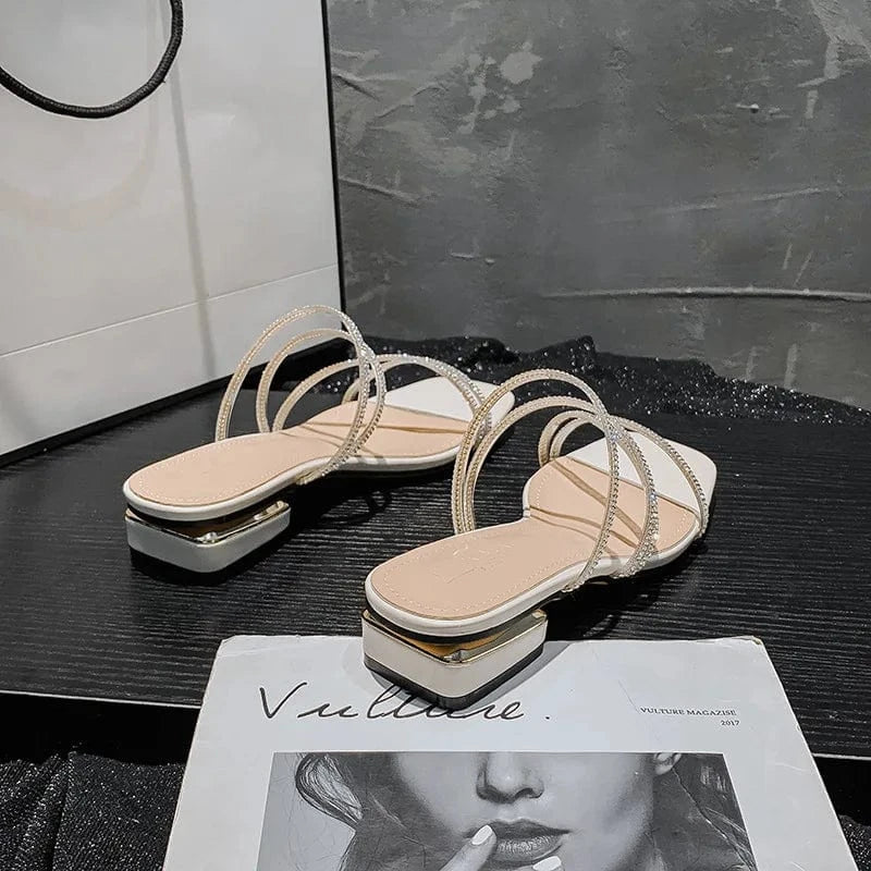 Women Casual Summer Crystal Rhinestone Strappy Sandals Ladies Flat Large Sizes Sandals