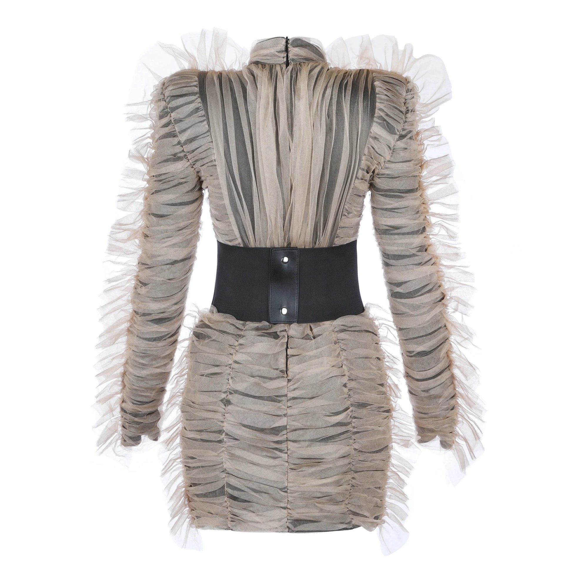 Women Celebrity Nightclub Party Evening Long Sleeve Mesh Elegant Lady sexy mini Dress With Belt
