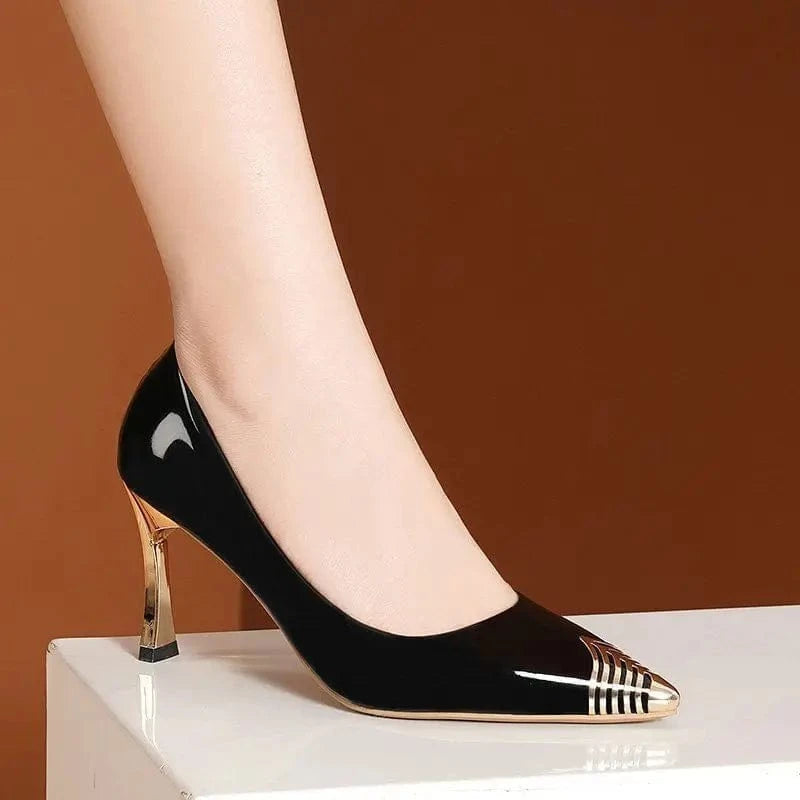 Women Closed Toe High Heel Shoes Luxury High Heels Shoes for Women Black PVC Outdoor Ladies High Heel Fancy Sandals 1 Pair 34-43