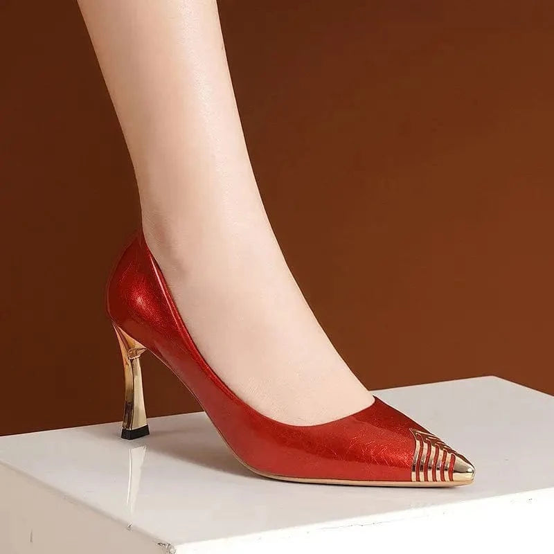 Women Closed Toe High Heel Shoes Luxury High Heels Shoes for Women Black PVC Outdoor Ladies High Heel Fancy Sandals 1 Pair 34-43