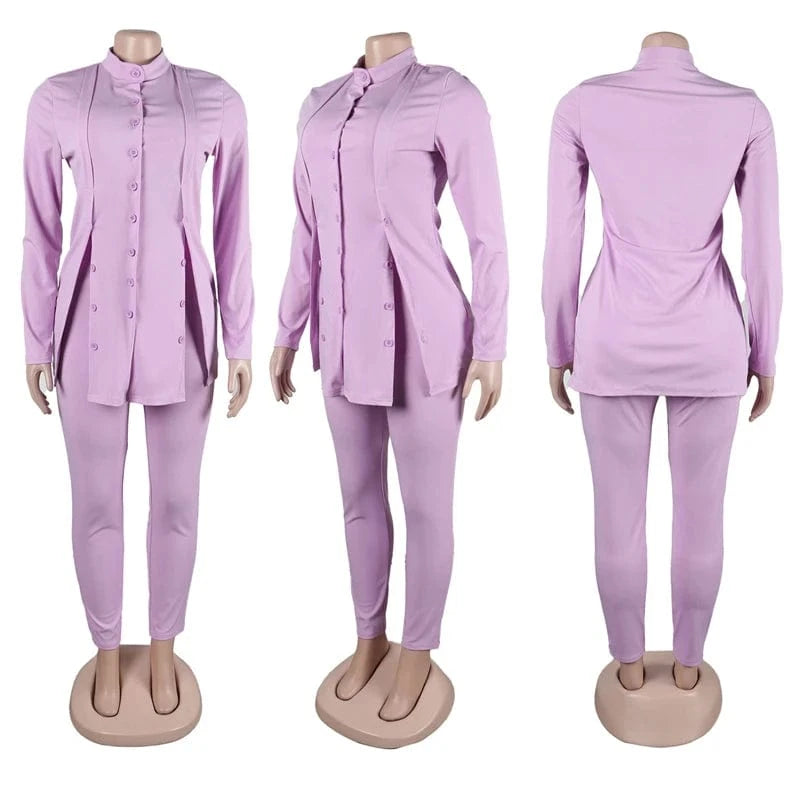women clothes clothing 2024 formal office work wear lady loungewear long sleeve shirt and leggings 2 two piece set for ladies