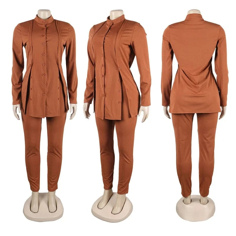 women clothes clothing 2024 formal office work wear lady loungewear long sleeve shirt and leggings 2 two piece set for ladies