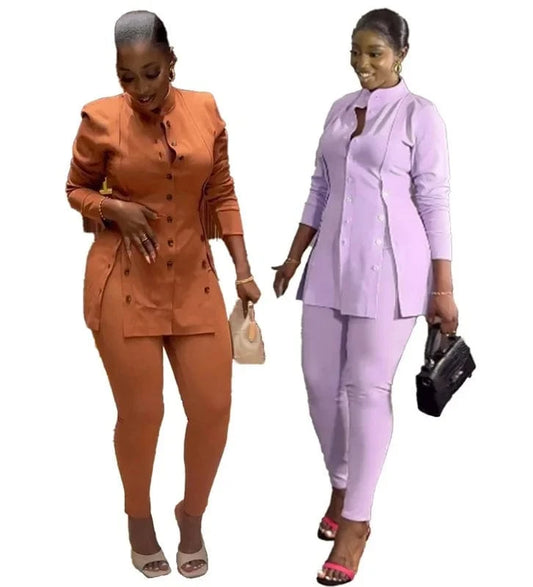 women clothes clothing 2024 formal office work wear lady loungewear long sleeve shirt and leggings 2 two piece set for ladies