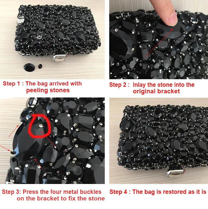 Women Clutch Evening Bag Beaded Crystal Lady Wedding Purse Rhinestones Handbags Silver Black Evening Clutch Bags for Women