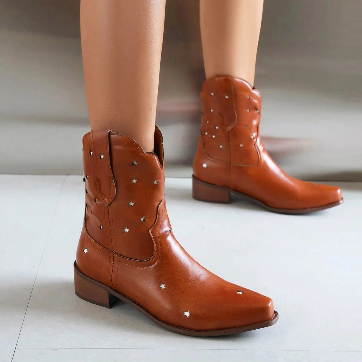 women cowboy boots Star Short Cowboy Boots for Women Cowgirl Heels