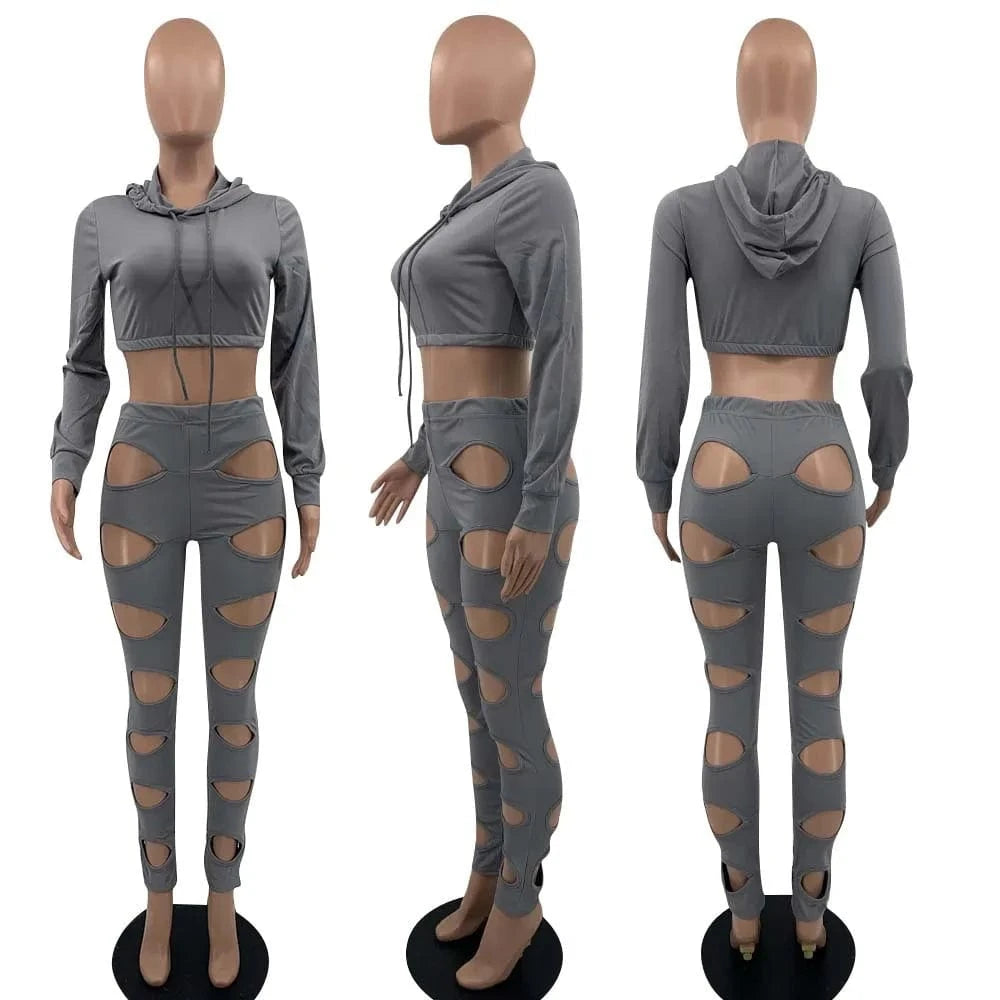 Women Crop Top Sweatshirts Shirts and Pants Set Long Sleeve 2 Piece Sets Women 2022 Pant Set Cut Out Joggers