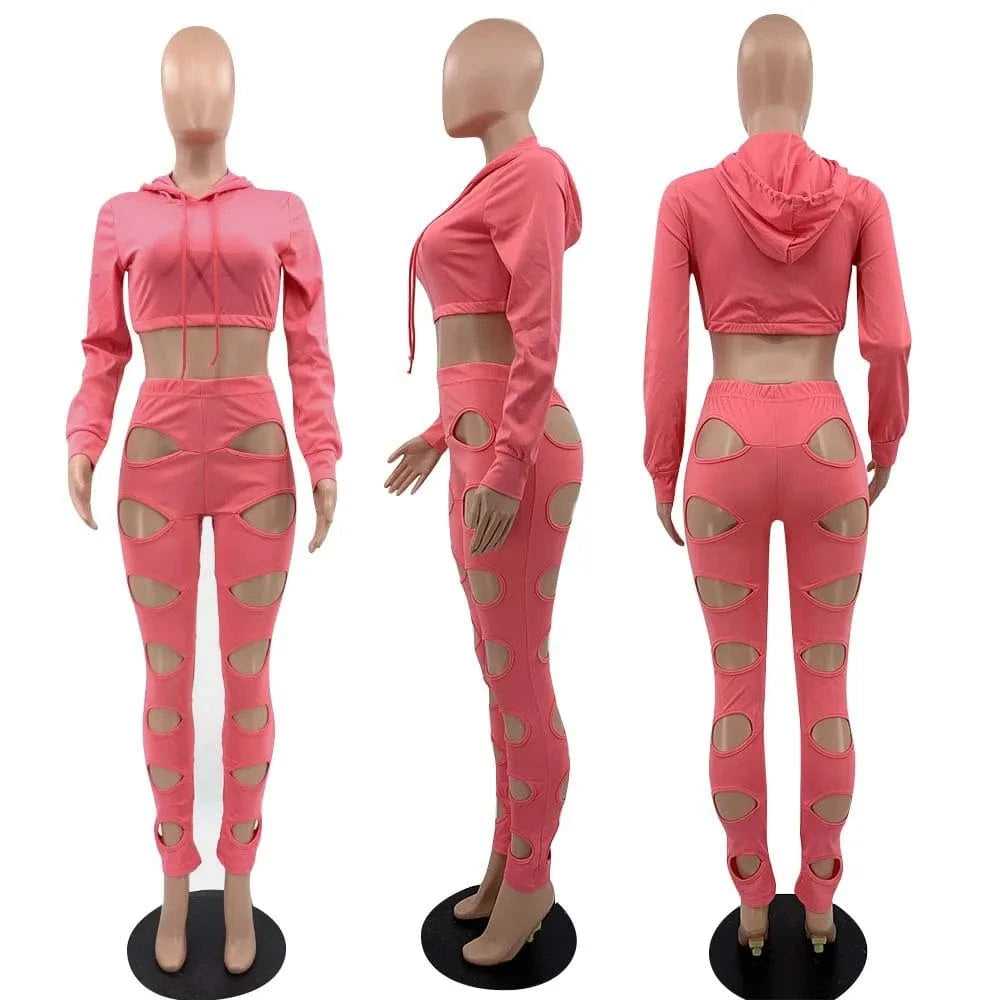 Women Crop Top Sweatshirts Shirts and Pants Set Long Sleeve 2 Piece Sets Women 2022 Pant Set Cut Out Joggers