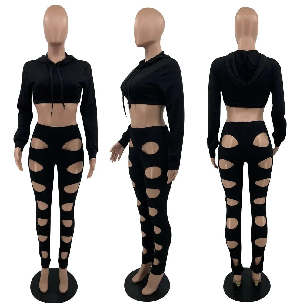 Women Crop Top Sweatshirts Shirts and Pants Set Long Sleeve 2 Piece Sets Women 2022 Pant Set Cut Out Joggers