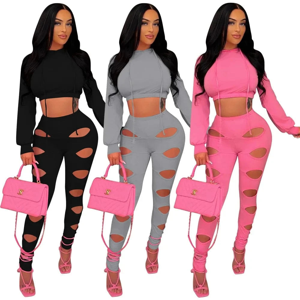Women Crop Top Sweatshirts Shirts and Pants Set Long Sleeve 2 Piece Sets Women 2022 Pant Set Cut Out Joggers