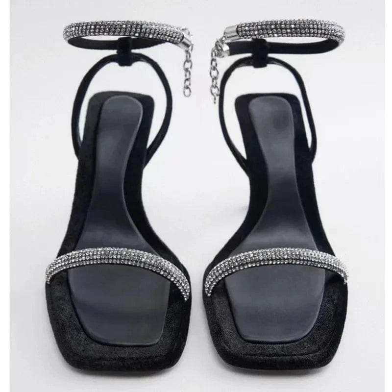 Women Crystal Strap Ankle Strap High Heeled Sandals New Fashion T-strap Peep Toe Thin Heels Sexy Sandals Shoes For Dating Night