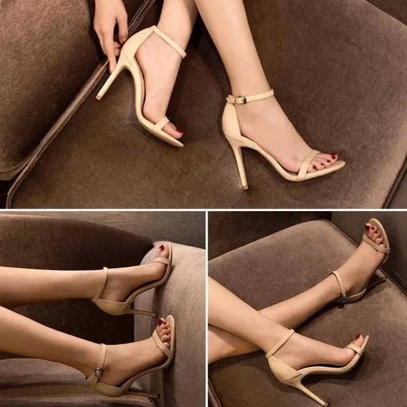 Women Cute Spike Heel Buckle Strap High Heel Stiletto Ladies Black Patent strappy Leather Office Lady Shoes Femmes Hauts Talons