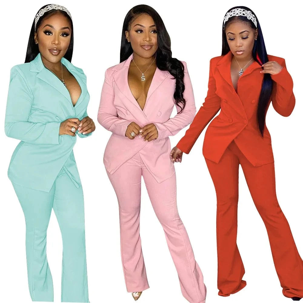 Women Double Breasted Notched Blazer Office Ladies Suit Solid Color Slim Long Sleeve Jacket Suit Mujer